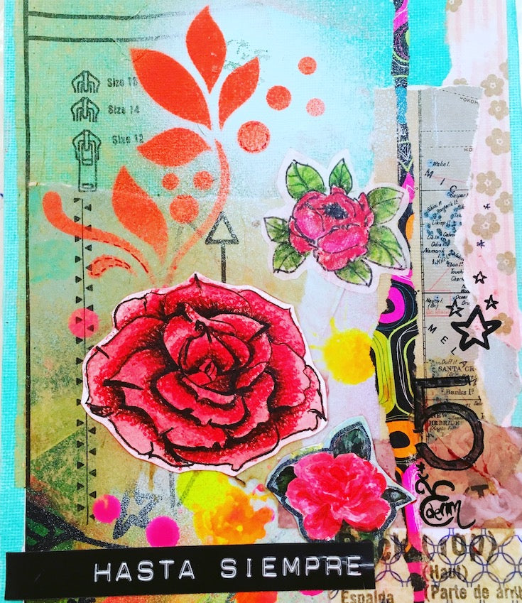 Collage artwork, Rose, turquoise, small cool artwork, artwork for teenager, art journal artwork