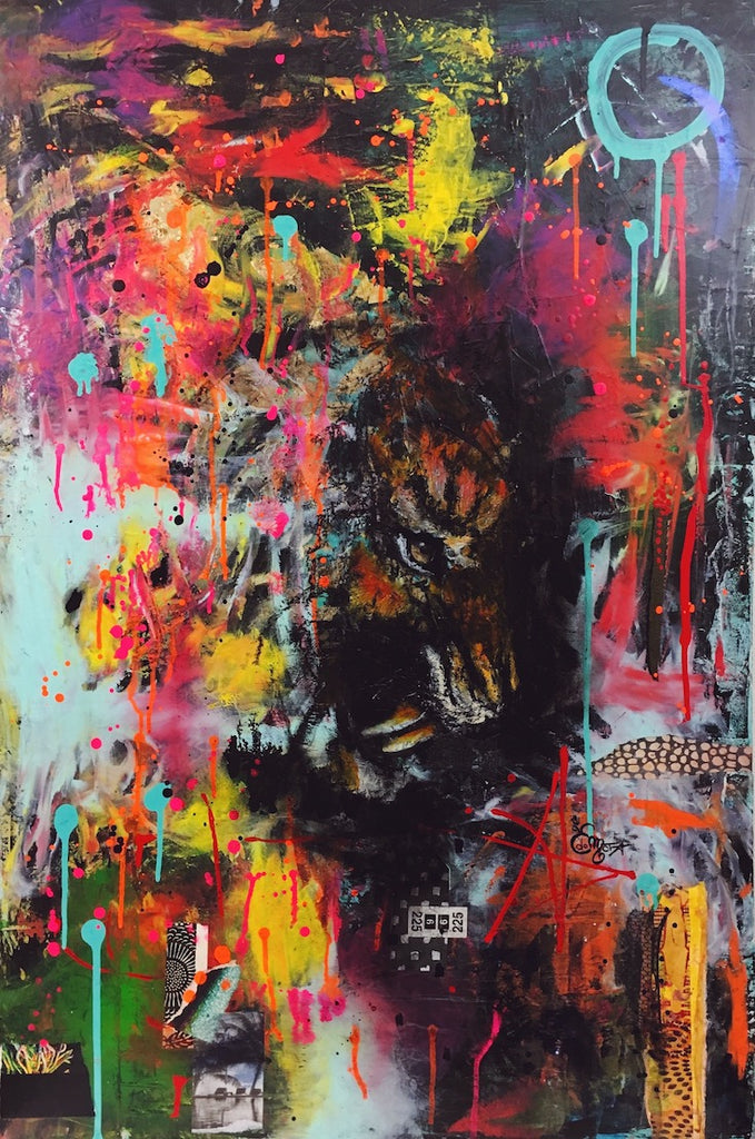Tiger, Eye tiger, fluo colors, very cool artwork, street art style, street art inspiration, cool painting, beautiful tiger