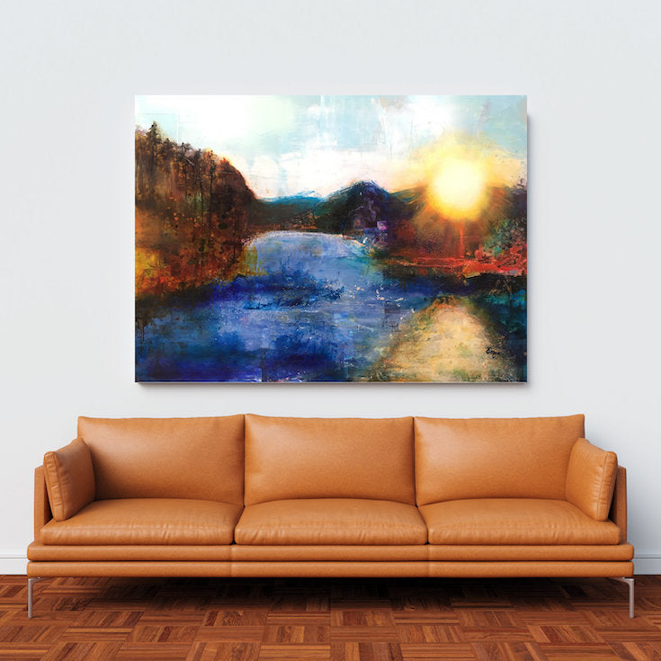 Abstract landscape, mixed media artwork, Mindvalley, collage, Sunset, Sun, Light, Hope, Joy,