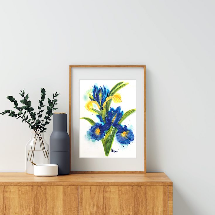 Iris bleu, Fleur Bleue, Blue Iris, Watercolor, Illustration