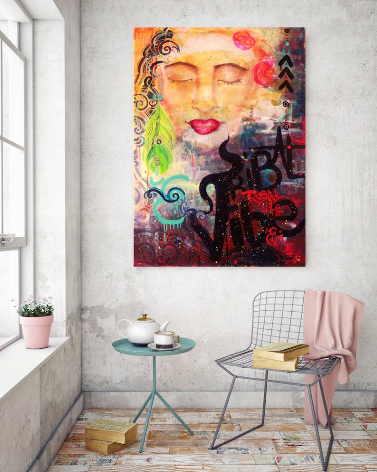 woman, black woman, ethnic woman, artwork, street art style, dreaming woman, painting