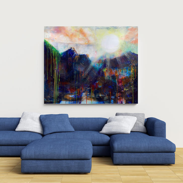 Abstract landscape, mixed media artwork, Mindvalley, collage, Sunset, Sun, Light, Hope, Joy,