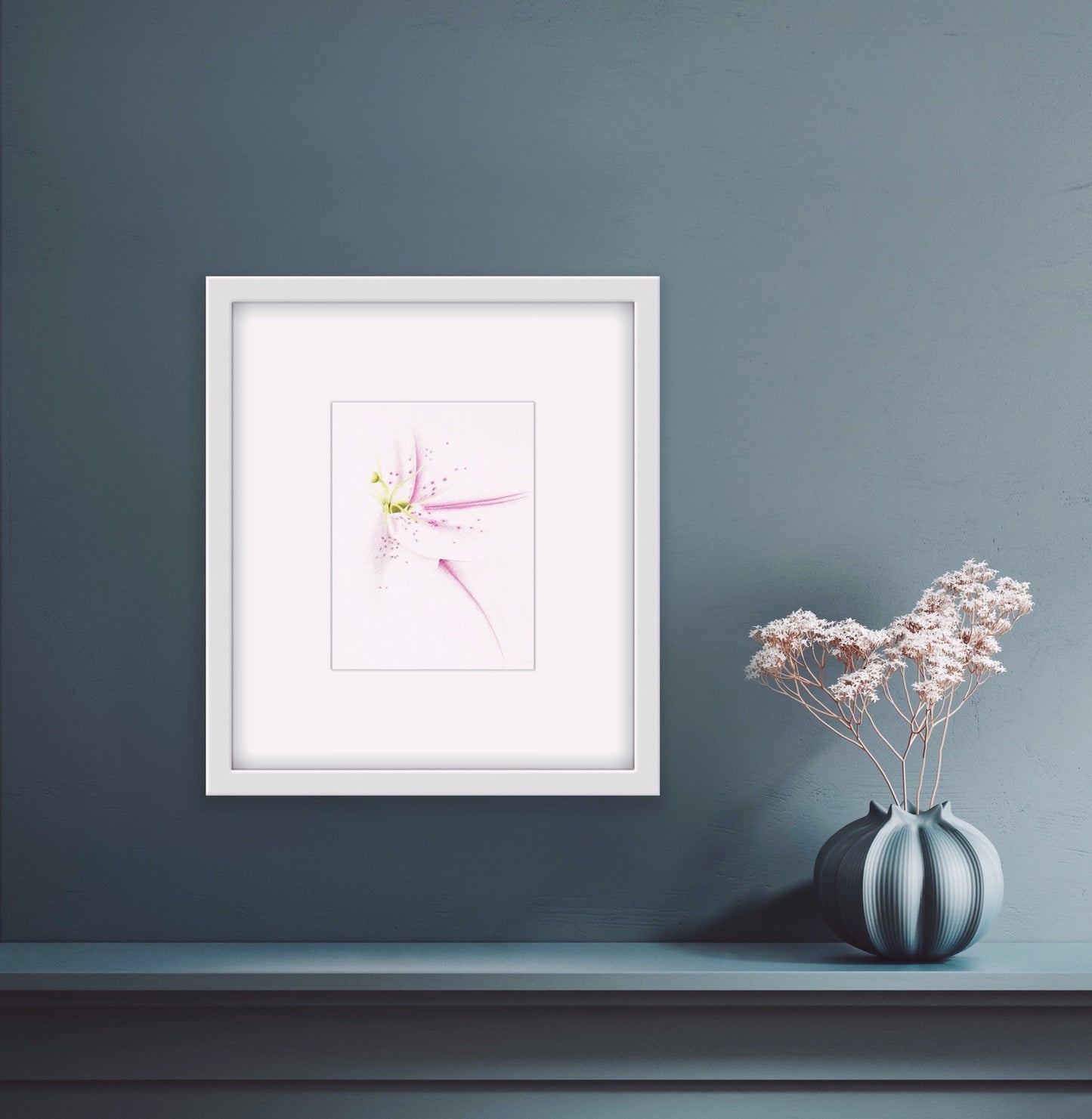 magnifique illustration fleur de lys, crayon de bois, watercolor, magenta, rose, pink, vert jaune, yellow green, Edemota, Edwidge De Mota