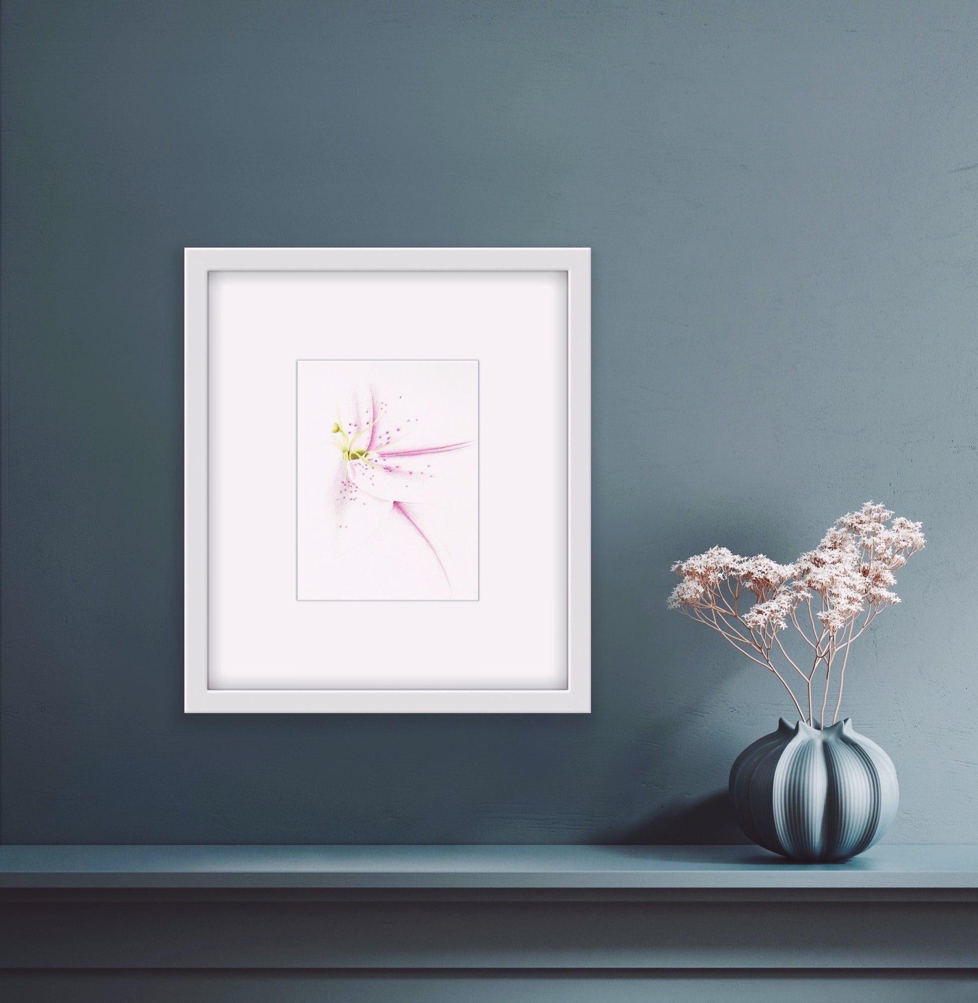 magnifique illustration fleur de lys, crayon de bois, watercolor, magenta, rose, pink, vert jaune, yellow green, Edemota, Edwidge De Mota