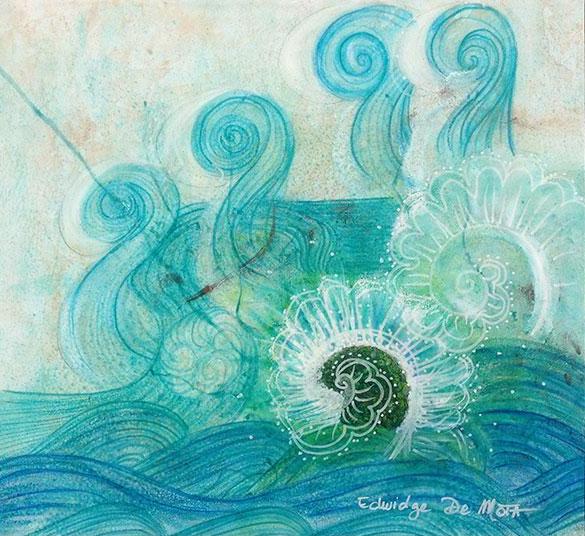 waves, dragon, water, aqua, whimsical, illustration