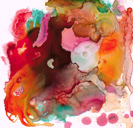 Abstract artwork, Ink, Alcohol ink artwork, Ink artwork, Vibrant color abstract, Red, Orange, Pink, Boho decor, little artwork, Edemota, Edwidge De Mota