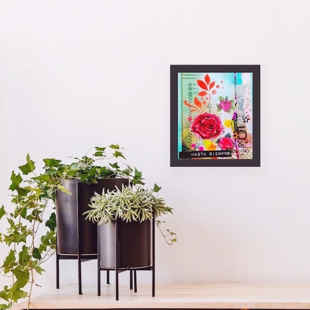 Collage artwork, Rose, turquoise, small cool artwork, artwork for teenager, art journal artwork