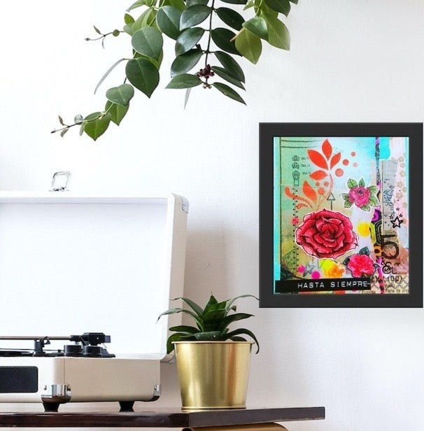 Collage artwork, Rose, turquoise, small cool artwork, artwork for teenager, art journal artwork