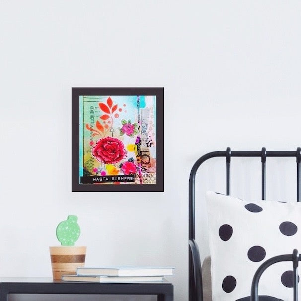 Collage artwork, Rose, turquoise, small cool artwork, artwork for teenager, art journal artwork