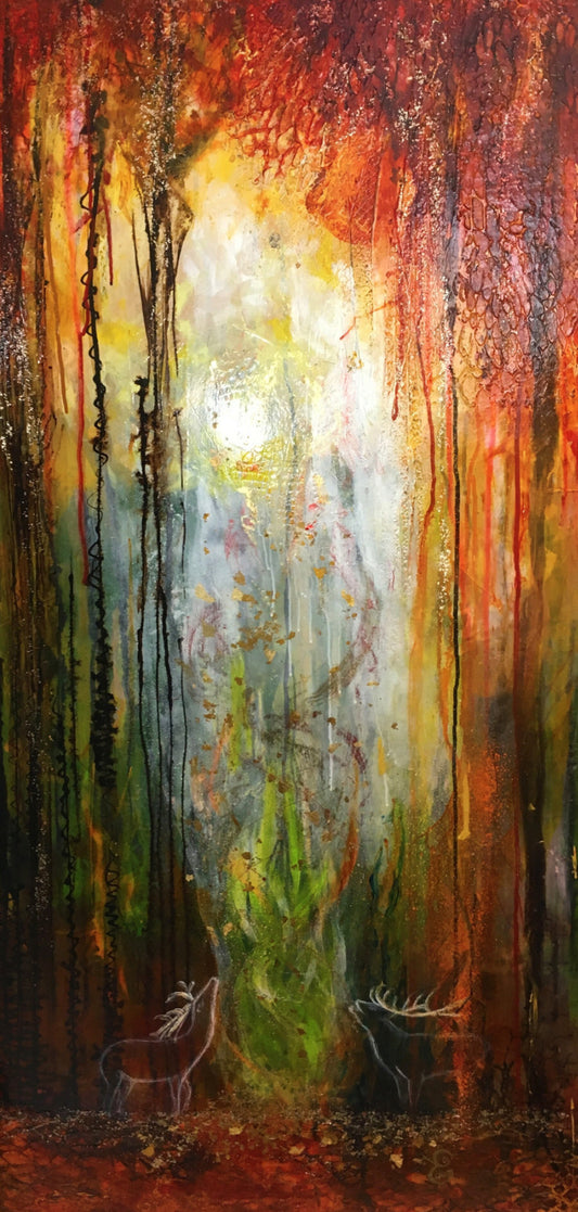 Deer, magical, whimsical, painting, Biche, Cerf, magie, animal,