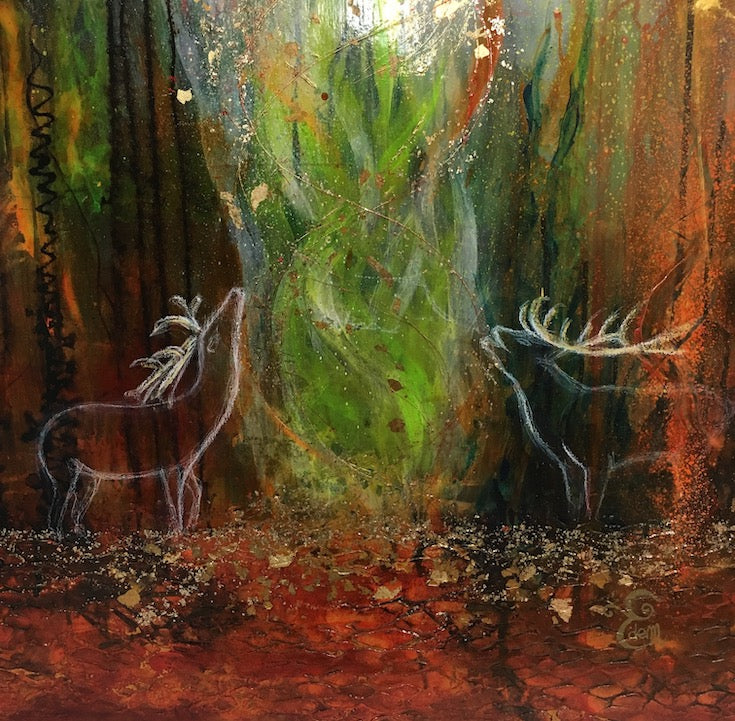 Deer, magical, whimsical, painting, Biche, Cerf, magie, animal,