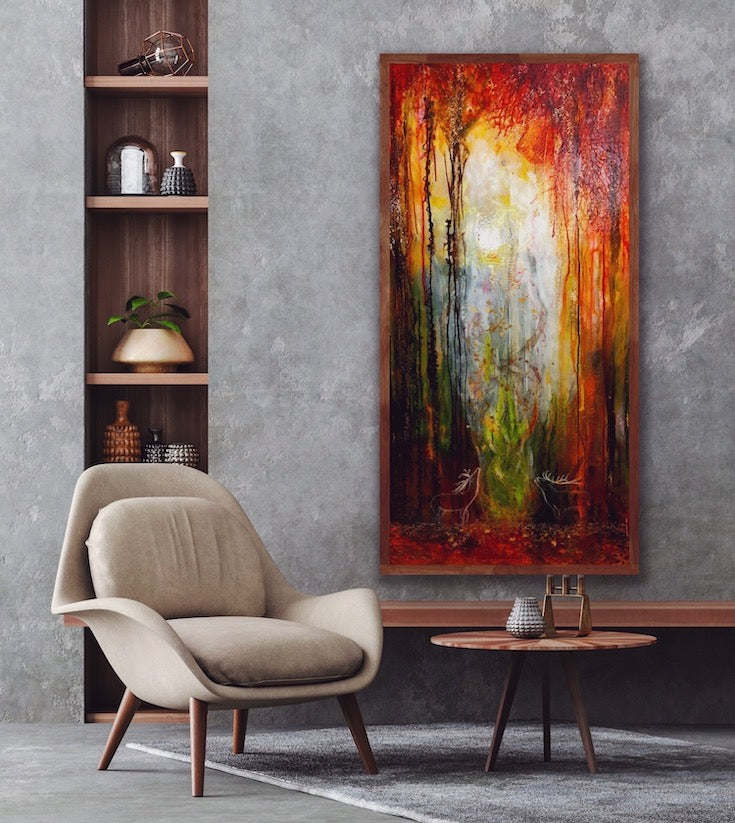 Deer, magical, whimsical, painting, Biche, Cerf, magie, animal,