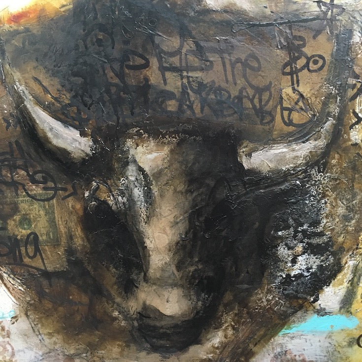 Cool, Bull, Taureau, Wall Street, Money, Money maker, Painting, Street art style