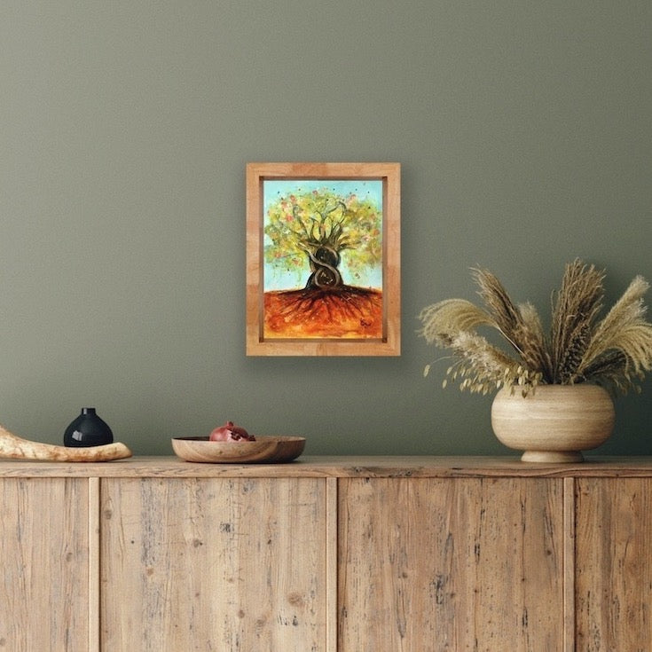 arbre de vie, life tree, mixed media artwork, aqua blue, roots, joyfull artwork, home decor, Edemota, Edwidge De Mota
