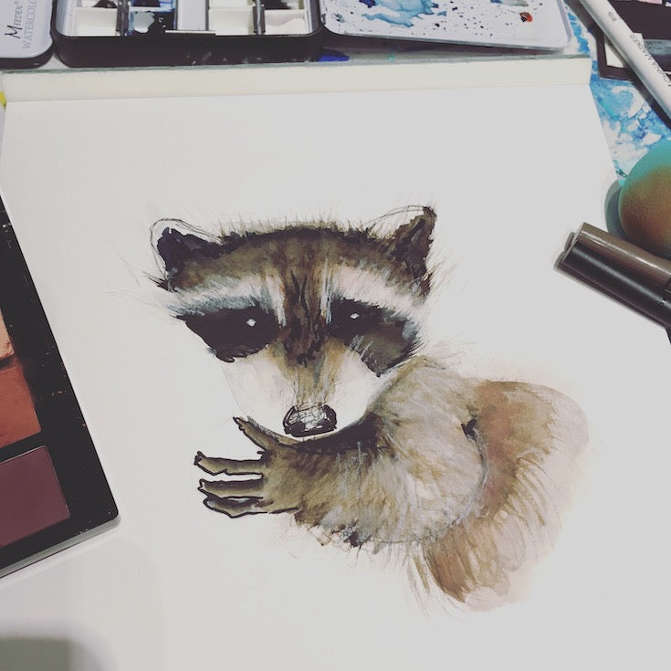 Raton laveur illustration, raccoon Illustration, Illustration, Watercolor, Aquarelle, Animal Totem, Animal Illustration, Cute raccoon artwork, Home decor, Cute home decor, boho decor, baby room decor, baby room illustration, chambre de bébé, Edemota, Edwidge De Mota, Artiste canadienne, artiste française