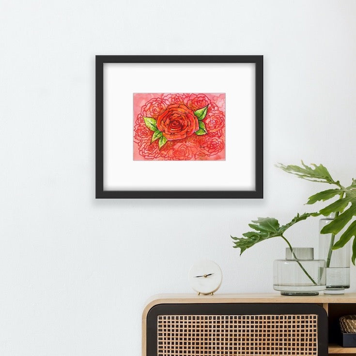 Rose, Red, Illustration, paint, Watercolor, drawing, colorfull, vibrant, home decor,