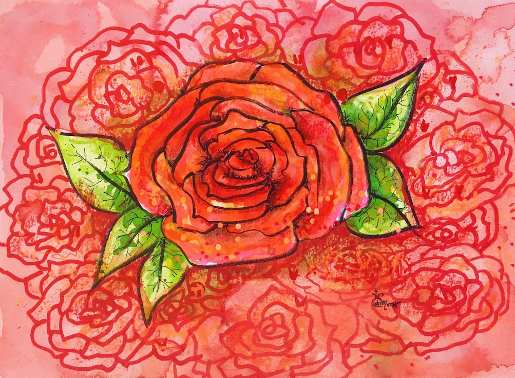 Rose, Red, Illustration, paint, Watercolor, drawing, colorfull, vibrant, home decor,
