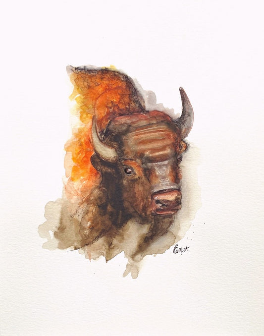 Bison, Buffalo, Watercolor, Aquarelle, Totem, Animal, edemota, Edwidge De Mota,