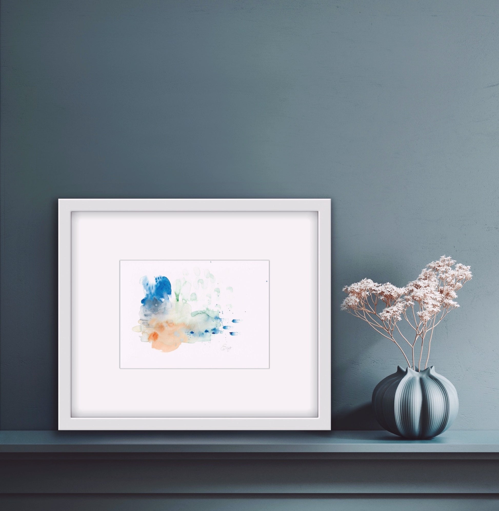 Abstract, Blue, Mint green, Coral, Indigo, Home decor, Chic, watercolor, Edwidge De Mota, Edemota