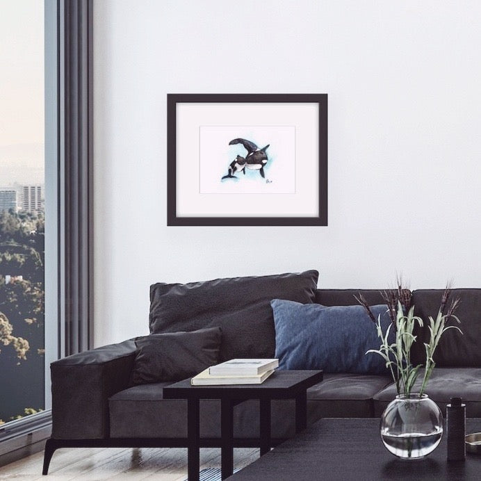orque, orca, épaulard, illustration, watercolor, aquarelle, animal, totem, mum and son, maman et fils, mum and baby, baby, maman et bébé, Edemota, Edwidge De Mota,Haida