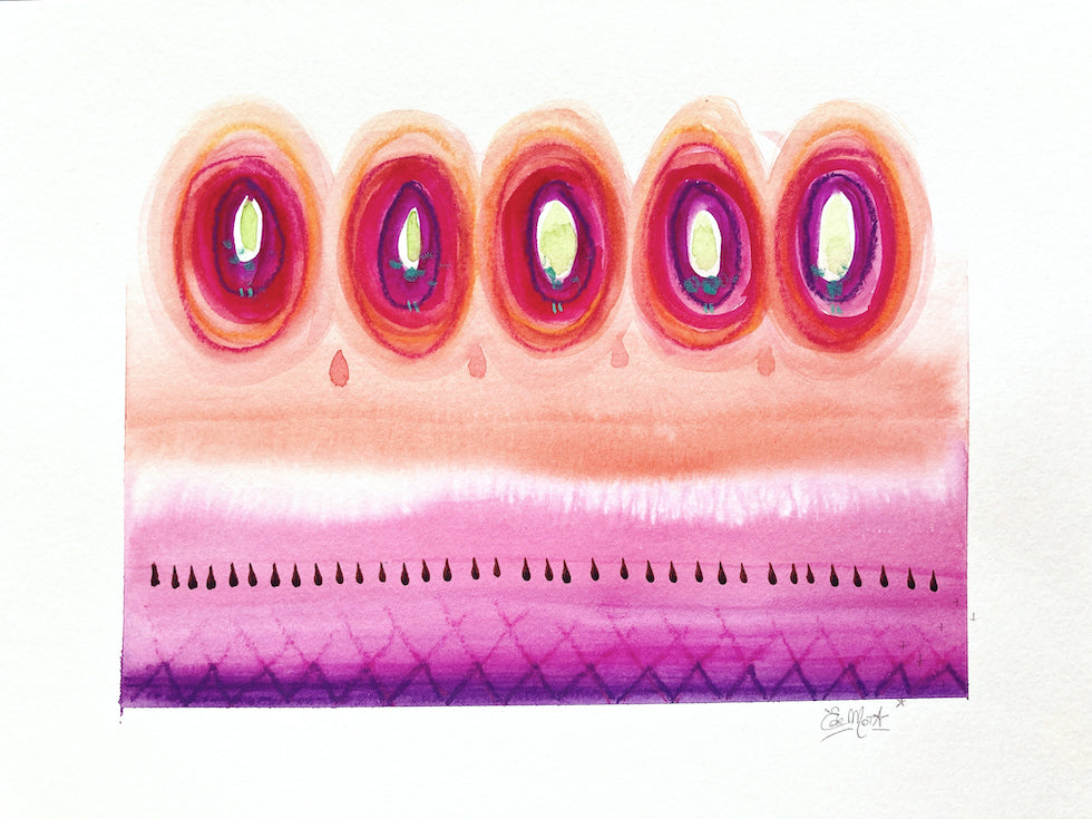 watercolor, vivid color, abstract watercolor, boho decor, home decor, cercle, magenta, purple, orange, terra cotta