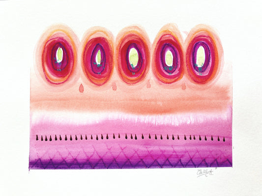 watercolor, vivid color, abstract watercolor, boho decor, home decor, cercle, magenta, purple, orange, terra cotta