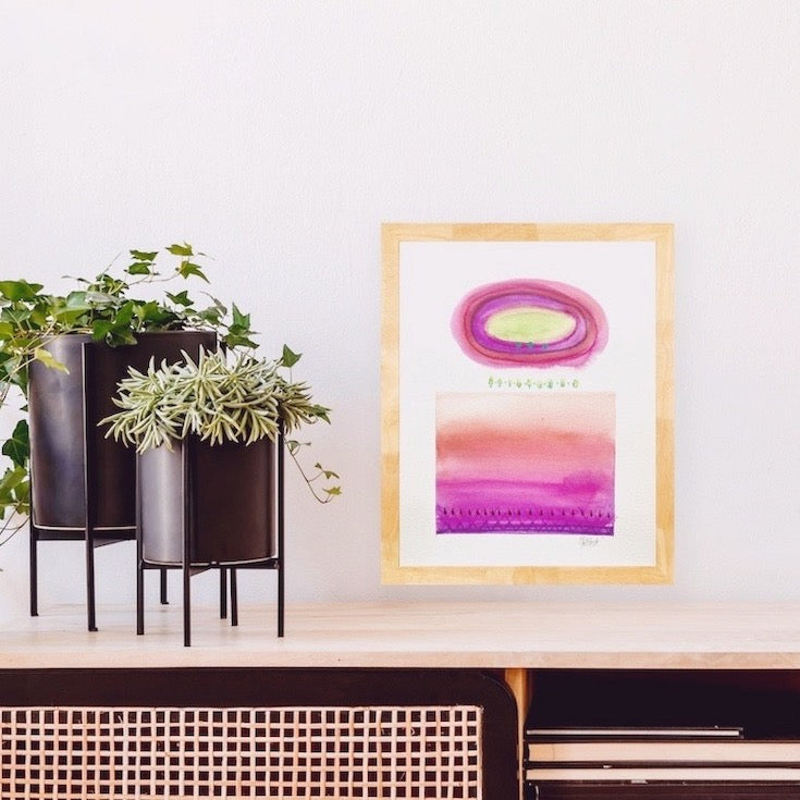 watercolor, vivid color, abstract watercolor, boho decor, home decor, cercle, magenta, purple, orange, terra cotta
