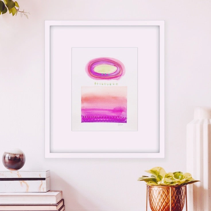 watercolor, vivid color, abstract watercolor, boho decor, home decor, cercle, magenta, purple, orange, terra cotta