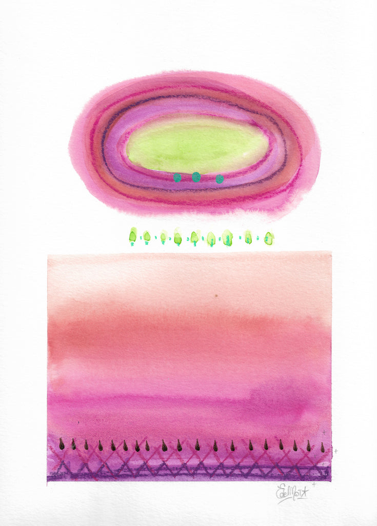 watercolor, vivid color, abstract watercolor, boho decor, home decor, cercle, magenta, purple, orange, terra cotta