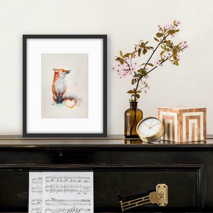 Fox, Renard, Illustration, Aquarelle, Watercolor, Mixed Media, Sweet illustration, Home decor, Edwidge De Mota, Edemota 