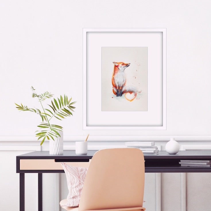 Fox, Renard, Illustration, Aquarelle, Watercolor, Mixed Media, Sweet illustration, Home decor, Edwidge De Mota, Edemota 