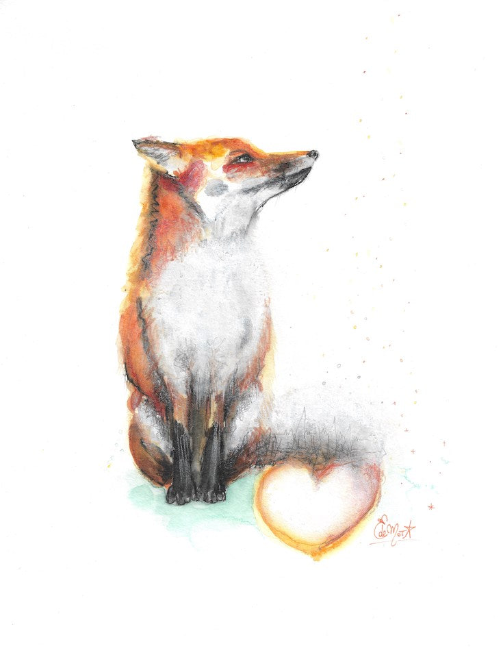 Fox, Renard, Illustration, Aquarelle, Watercolor, Mixed Media, Sweet illustration, Home decor, Edwidge De Mota, Edemota 