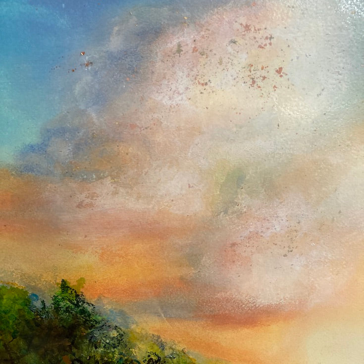 Abstract landscape, mixed media artwork, collage, Sunset, Mindvalley, Sun, Light, Hope, Joy, Edwidge De Mota, Edemota