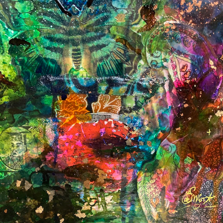 Abstract landscape, mixed media artwork, collage, Sunset, Mindvalley, Sun, Light, Hope, Joy, Edwidge De Mota, Edemota