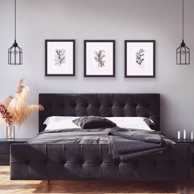 Floral, black and white, gold, chic artwork, chic watercolor, abstract floral, edwidge de mota, Edemota, Boho decor, home decor