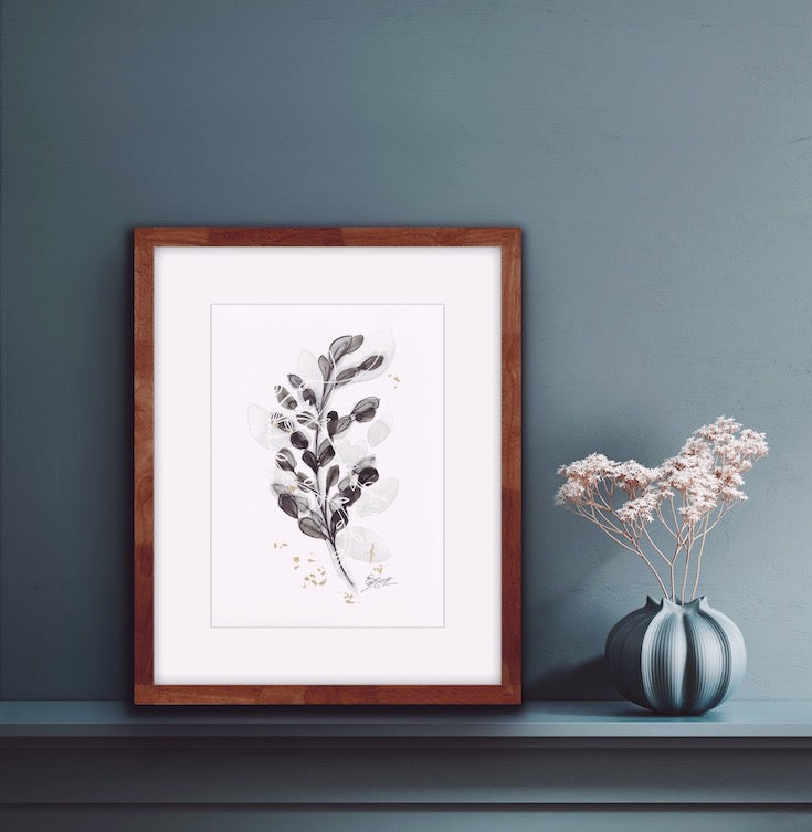 Floral, black and white, gold, chic artwork, chic watercolor, abstract floral, edwidge de mota, Edemota, Boho decor, home decor
