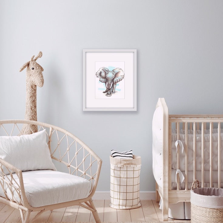 Éléphant, elephant, Africa, Animal, Totem, African animal, Sacred animal, Cool Artwork, Home decor, Baby room decor, Edemota, Edwidge De Mota, Brown, Blue, Black