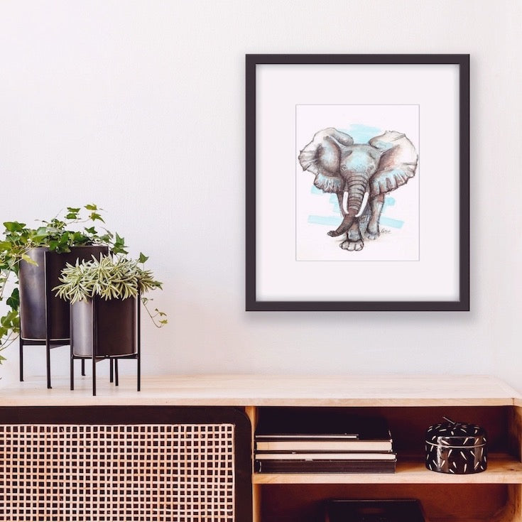 Éléphant, elephant, Africa, Animal, Totem, African animal, Sacred animal, Cool Artwork, Home decor, Baby room decor, Edemota, Edwidge De Mota, Brown, Blue, Black