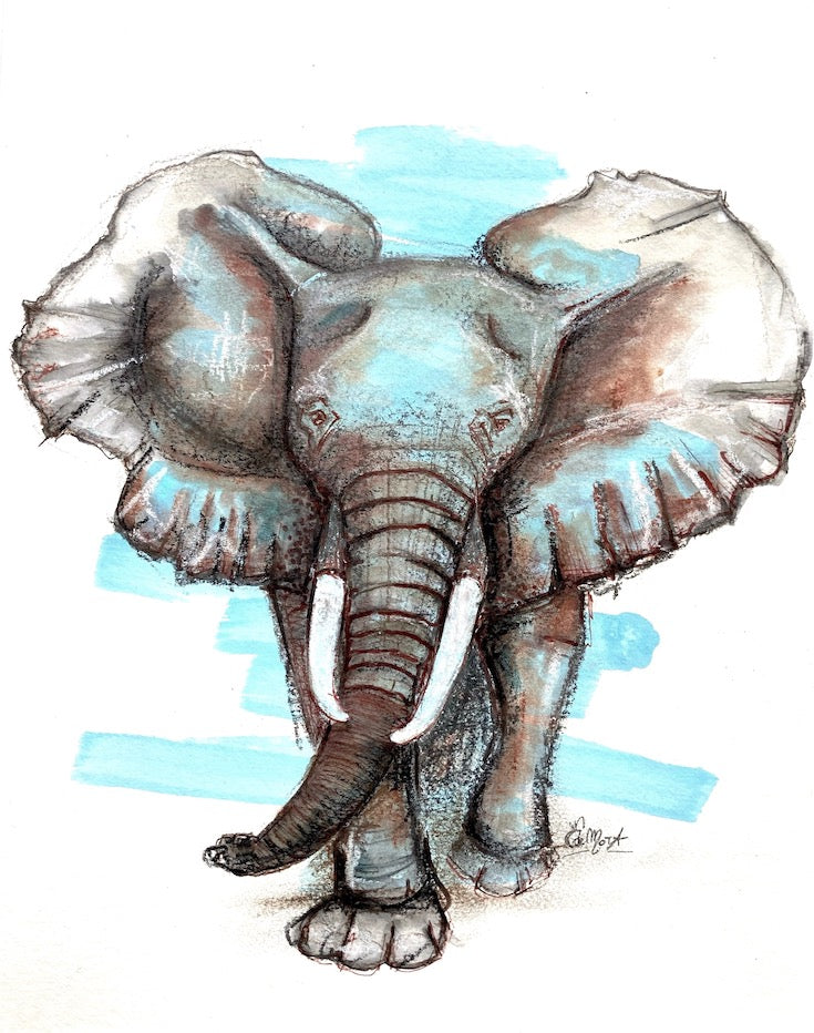 Éléphant, elephant, Africa, Animal, Totem, African animal, Sacred animal, Cool Artwork, Home decor, Baby room decor, Edemota, Edwidge De Mota, Brown, Blue, Black