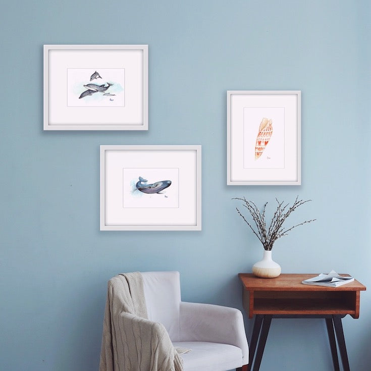 Dauphin, Dolphin, Haida, Totem, Illustration, Watercolor, Aquarelle, Animal, Edemota, Edwidge De Mota, Haida, seaside decor, seaside home decor, decor marin, animaux marins illustrations