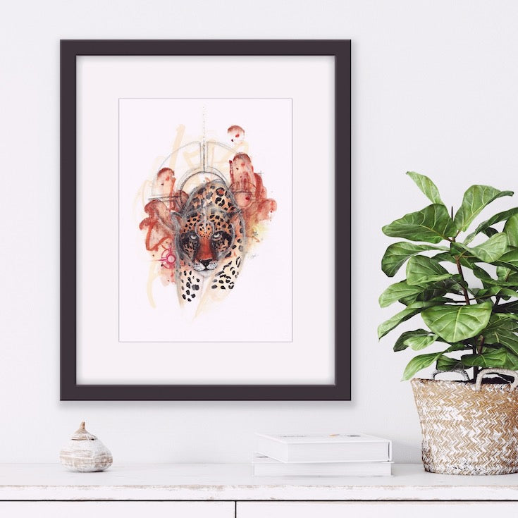 Jaguar, Illustration, Jaguar artwork, Fauve, Jungle, Safari, Tiger, Lion, Wild cat, Watercolor, Gouache, Totem animal, Mystic artwork, Edwidge De Mota, Edemota, Boho home decor, nature home decor