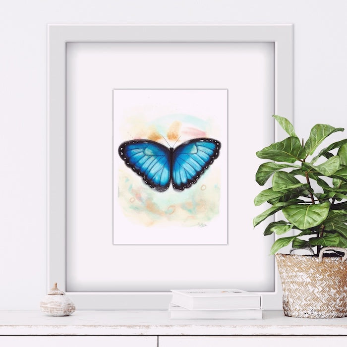 Morpho butterfly, blue butterfly, papillon bleu, watercolor, aquarelle, papillon, illustration, hand made, painting, Edemota, Edwidge De Mota