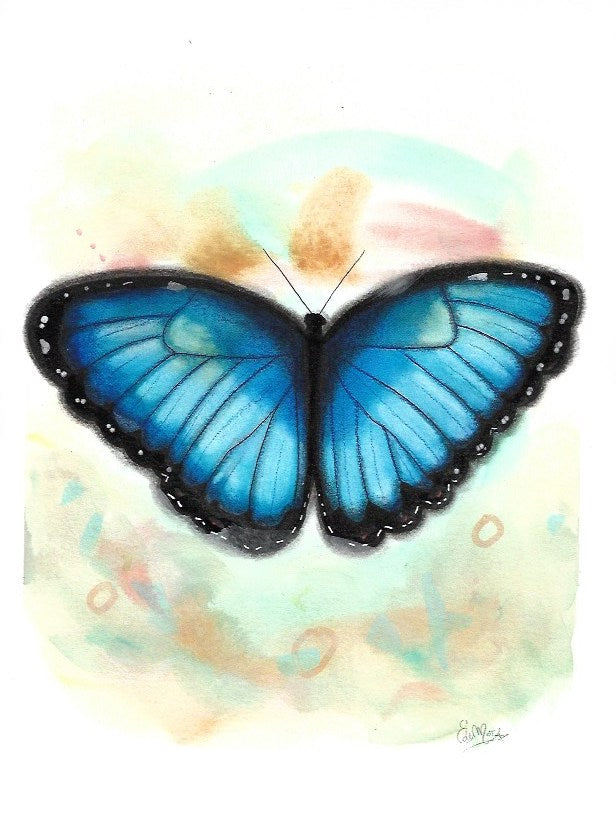 Morpho butterfly, blue butterfly, papillon bleu, watercolor, aquarelle, papillon, illustration, hand made, painting, Edemota, Edwidge De Mota