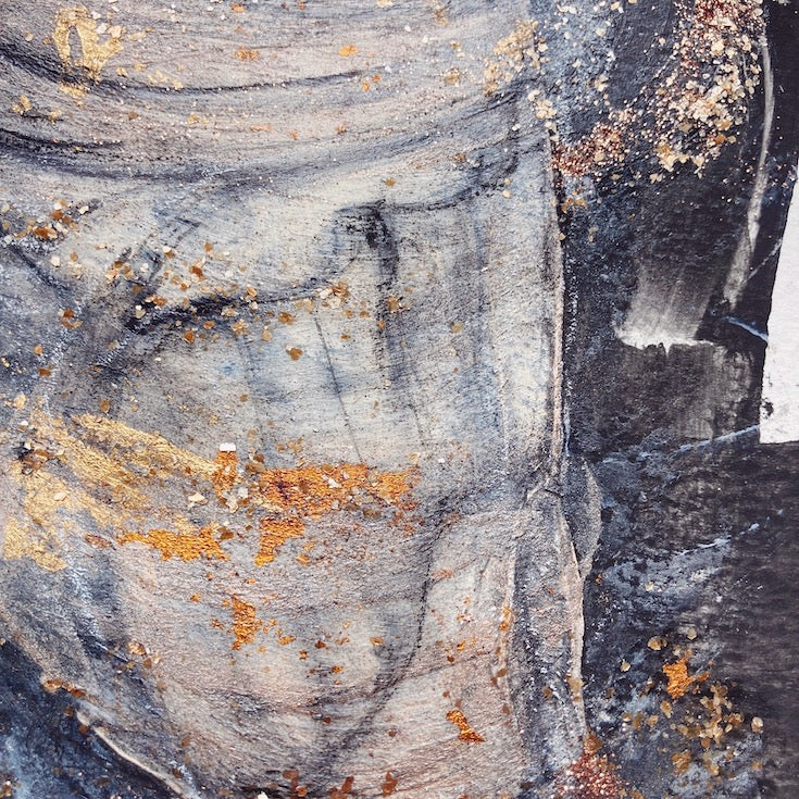 Chrysalide, Chrysalis, mixed media art, painting, gold, golden leaves, butterfly, papillon, black and white, Sacred art, wiccan art, witch art, totem, Edemota, Edwidge De Mota