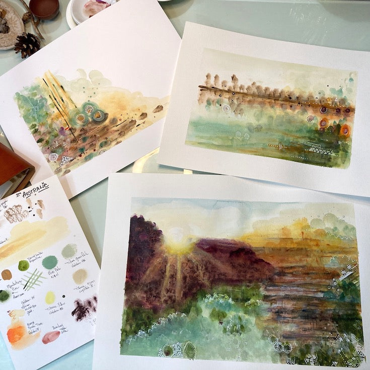 Abstract, australian inspiration, abstract landscape, nature colors, green, brown, beige, Edwidge De Mota, Edemota,
