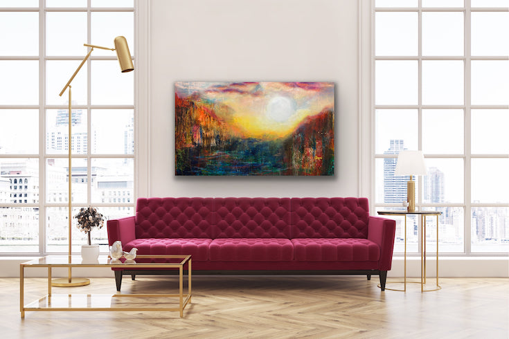 Abstract landscape, mixed media artwork, collage, Sunset, Sun, Mindvalley, Light, Hope, Joy,