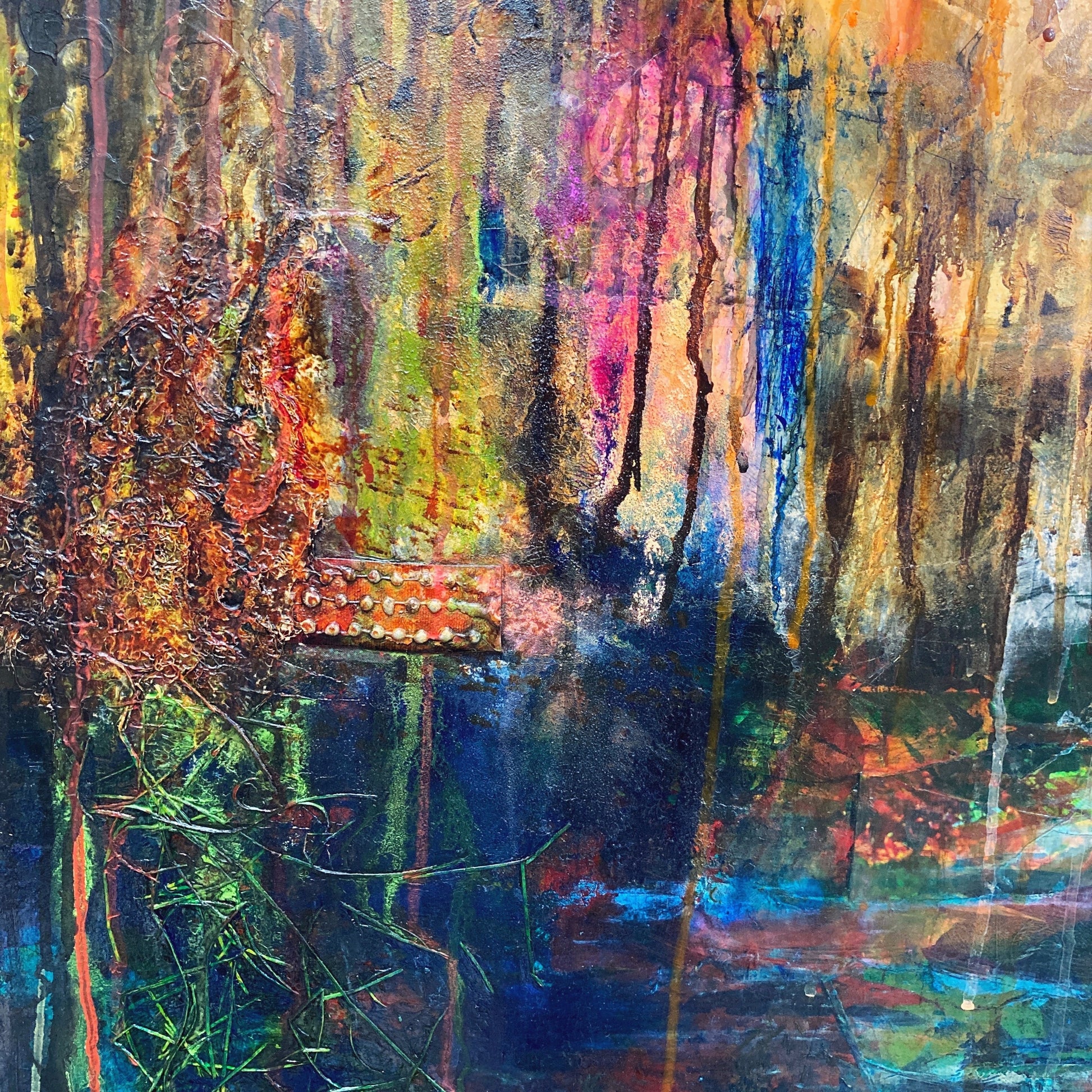 Abstract landscape, mixed media artwork, Mindvalley, collage, Sunset, Sun, Light, Hope, Joy,