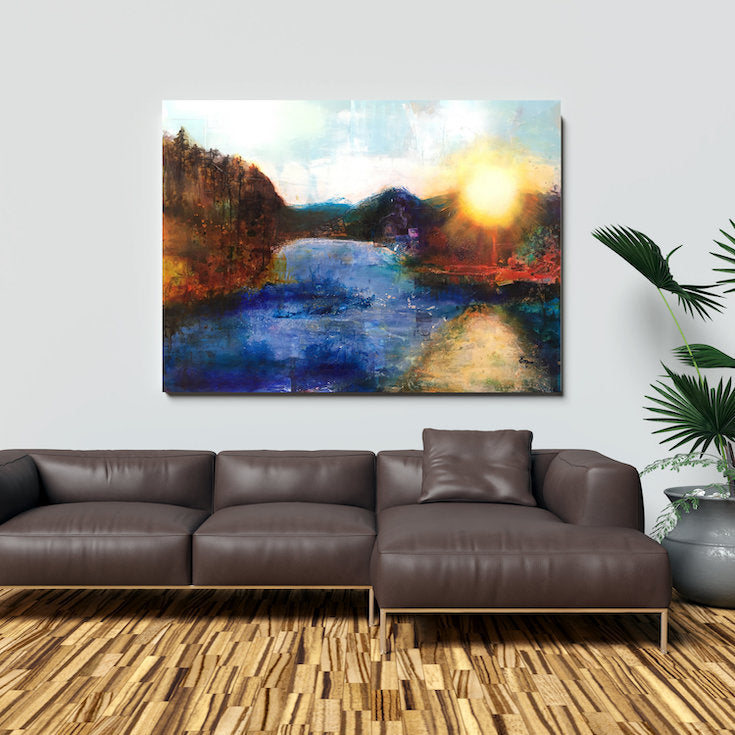 Abstract landscape, mixed media artwork, Mindvalley, collage, Sunset, Sun, Light, Hope, Joy,