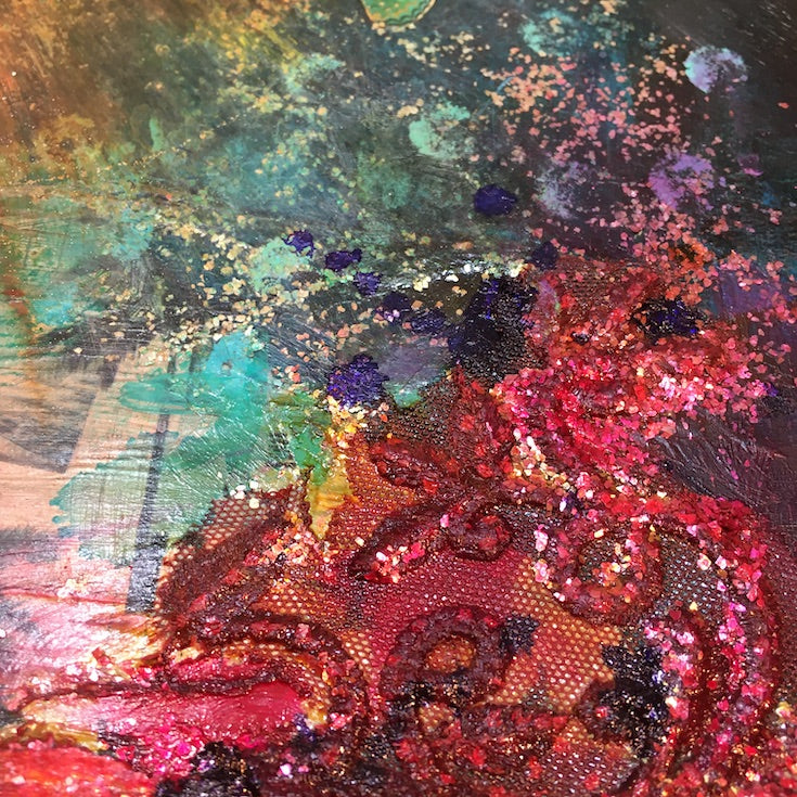 Abstract landscape, mixed media artwork, Mindvalley, collage, Sunset, Sun, Light, Hope, Joy,