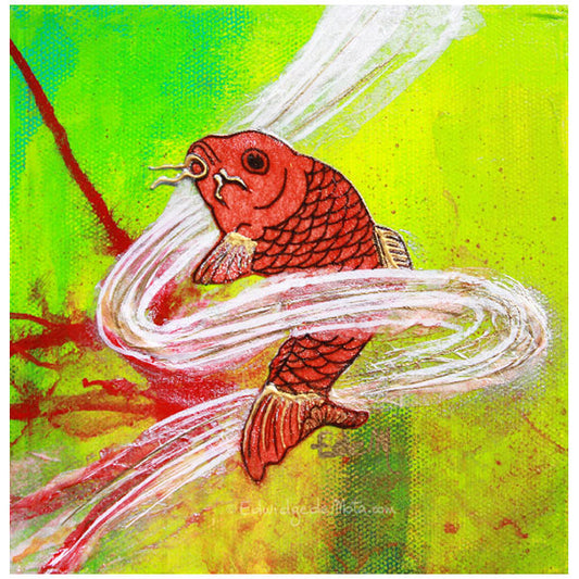 Golden fish, red fish, poisson rouge, asian fish, poisson de lune, poisson asiatique, peinture, artwork, cool painting, fluo green, vert fluo, edemota, edwidge de mota,